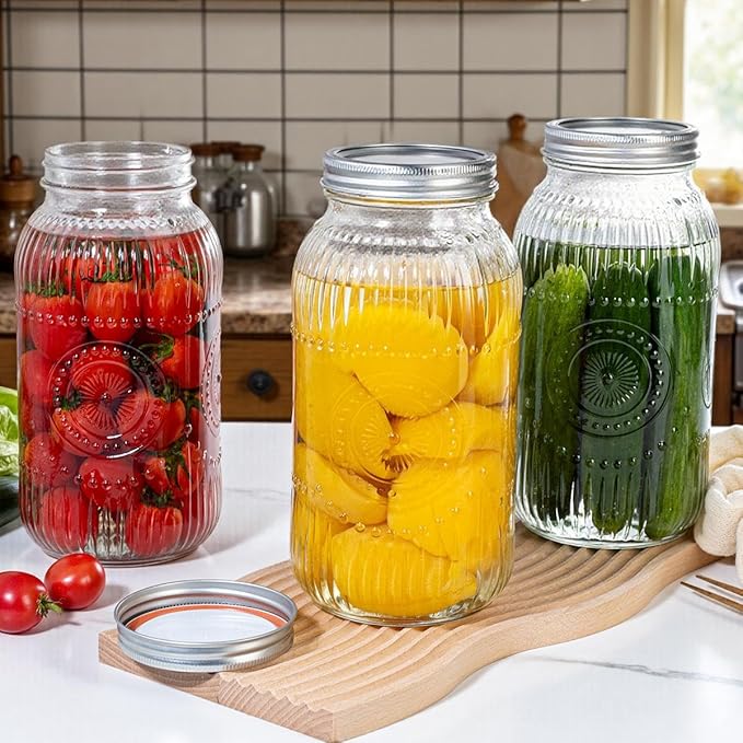 WELLIFE 64oz Mason Jars, 3 Pack Large Mason Jars Wide Mouth for Pickling, Canning, Fermenting and Food Storage, Microwave & Dishwasher Safe