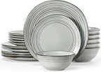 Famiware Plates and Bowls Sets 18-Piece Stoneware Dinnerware Sets, Dishes Set for 6, Hand-made Reactive Glaze Dish Set, Twilight Series, Ashy Blue