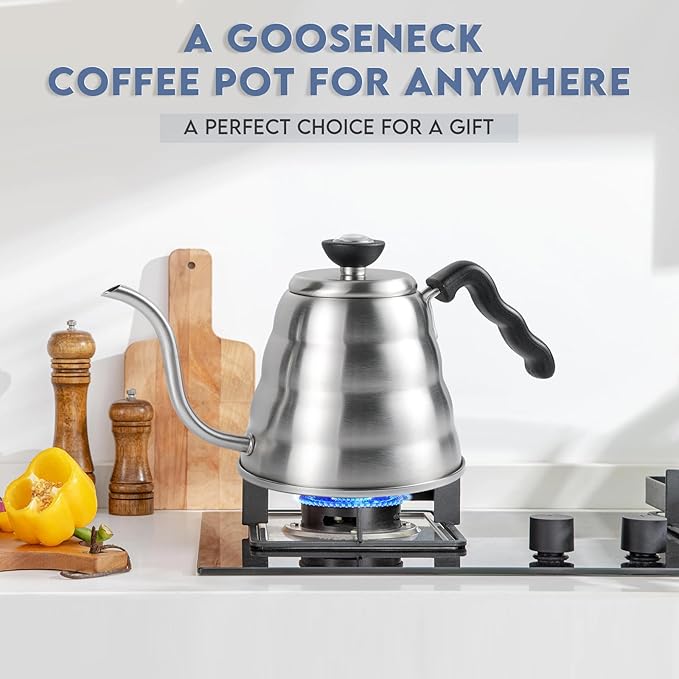 Pour Over Coffee Maker, 1.2L/40oz, Stainless Steel Gooseneck Kettle with Thermometer and 40pcs Filter Papers