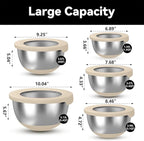Stainless Steel Mixing Bowls with Lids – Set of 5 Large Nesting Metal Bowls for Kitchen, Baking, Cooking, Food Prep & Storage, Non-Slip Base, Dishwasher Safe,Khaki