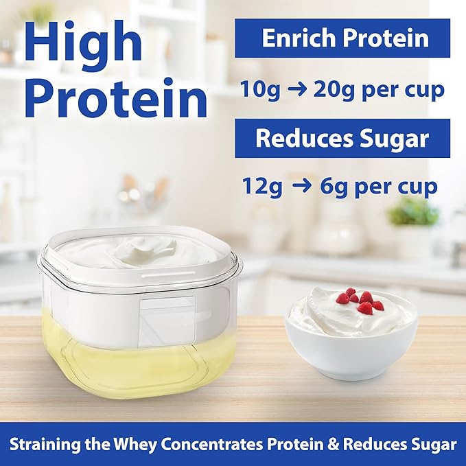 Ultimate Greek Yogurt Strainer - Make Delicious Homemade Yogurt with MORE PROTEIN AND LESS SUGAR - Fine Mesh Nylon Greek Yogurt Maker - 100% BPA Free & Dishwasher Safe with Large 2.3 Quart Capacity