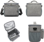 FlowFly Insulated Reusable Lunch Bag Adult Large Lunch Box for Women and Men with Adjustable Shoulder Strap,Front Zipper Pocket and Dual Large Mesh Side Pockets,Grey