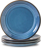 Hasense Dessert Plates Set of 4, 8 Inch Porcelain Salad Dinner Plates Set for Kitchen, Flat Serving Dishes for Appetizer, Pasta, Side Dish, Snack, Microwave and Dishwasher Safe, Blue