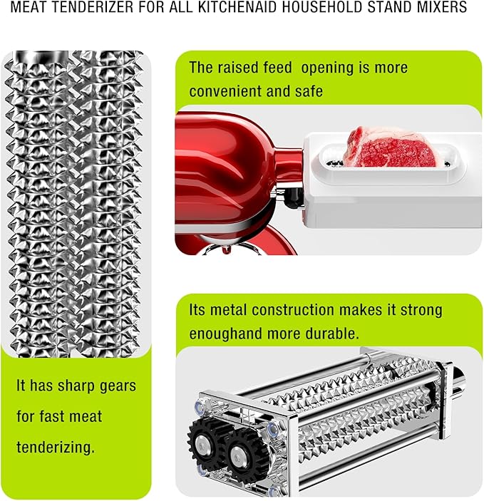 Meat Tenderizer for All KitchenAid and Cuisinart Household Stand Mixers, Mixers Accesssories for Kitchen Aid Attachment, Tenderize Meat More Smoothly and Effortless, Dishwasher Safe, White