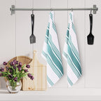 Urban Villa Kitchen Towels 100% Cotton Pack of 3, Highly Absorbent Quick Drying Super Soft Premium Dish Towels 20x30 Inch for Kitchen with Hanging Loop Hand & Tea Towels - Aqua/White