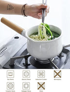 Enamel Milk Pan with Dual Pour Spout Butter Warmer Milk Pot for Stove Top Healthy White Enameled Inside Coating Iron 1QT Small Soup Pot with Wooden Handle (White)