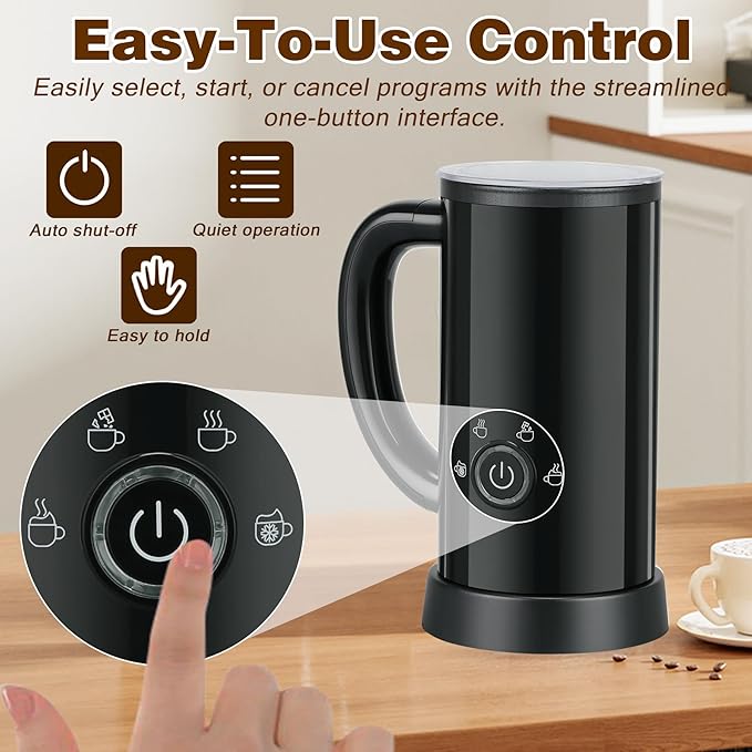 Milk Frother and Steamer, Electric 4-in-1 Hot and Cold Foam Maker, Automatic Milk Warmer with Two Whisks for Latte Cappuccino Hot Chocolate, 10.1oz/300ml, Black