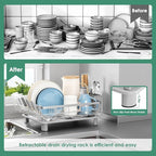 MOUKABAL Dish Drying Rack - Stainless Steel Dish Rack, Dish Racks for Kitchen Counter, Drying Rack Kitchen with Removable Utensil Holder, Drainboard and Glass Organizer (Grey)