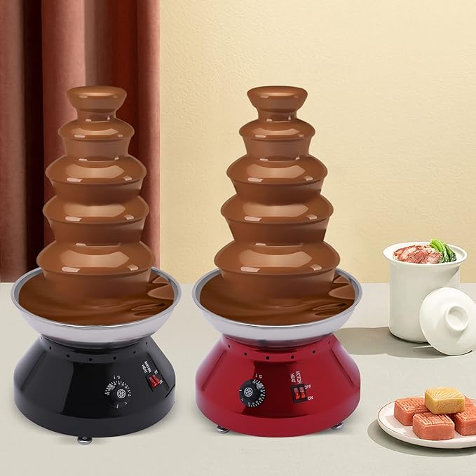 Commercial Chocolate Fountain Machine 5-Tier, 7 Lb Large Capacity Stainless Steel Melting Heater, 3000ml 230w 110v, for Hot Chocolate, Nacho Cheese, Liqueurs Electric, Christmas, Wedding, Party(Black)