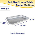 IDL Packaging Full Size Aluminum Steam Table Pans - Medium, 21" x 13" x 2.25" (pack of 5) - Disposable Foil Pan for Grilling, Roasting, BBQ, Cooking, Baking, Freezing
