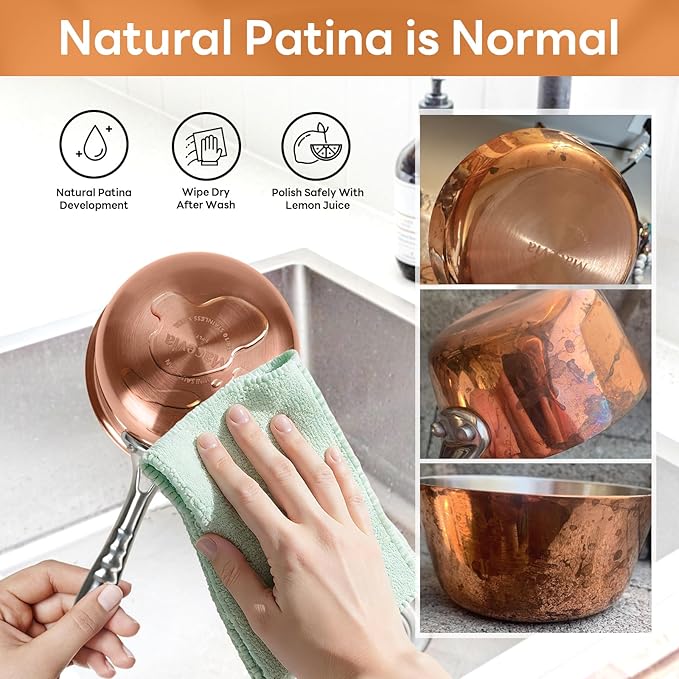 Macevia Mini Sauce Pan with Lid,Copper Butter Warmer Small Pot, Multipurpose Use for Home Kitchen or Restaurant (10.8oz/320ml)