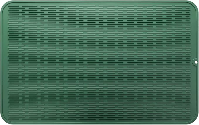 Silicone Dish Drying Mat for Multiple Usage,Easy clean,Eco-friendly,Heat-resistant Silicone Mat for Kitchen Counter or Sink,Refrigerator or Drawer Liner Green 3XL 28 inches x 18 inches