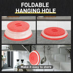Collapsible Microwave Splatter Cover, Vented Microwave Lid with Hook Hole, Splatter Guard for Plate Dish Bowl, Vegetable Fruit Colander Multi-function Kitchen Gadget, BPA-Free (Red)