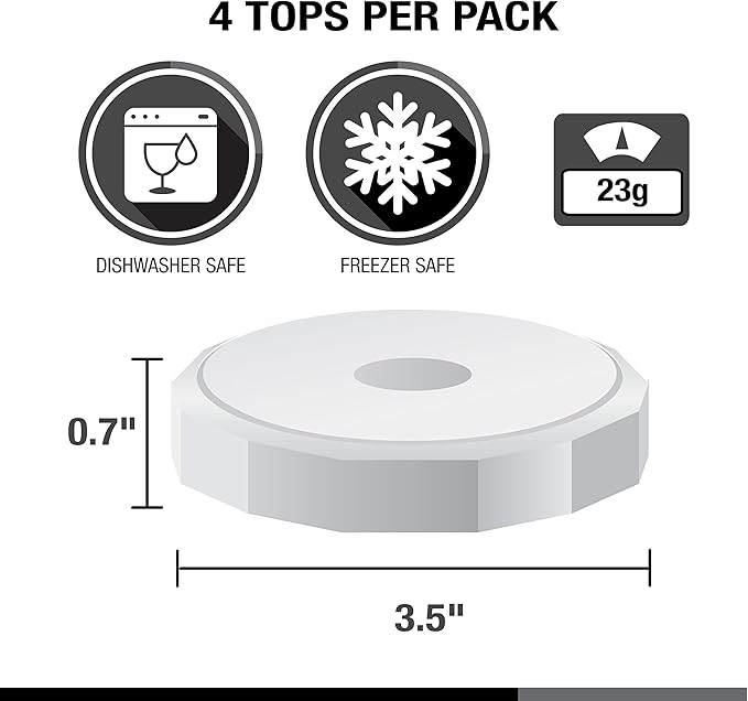 Masontops Tough Tops - Ball Wide Mouth Mason Jar Lids Plastic Leakproof - BPA-Free White Plastic Mason Jar Lids - Reusable Dry Canning Lids fit Ball Jars (Ball Mason Jars not included)