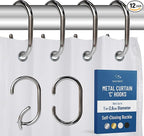 12 Metal Shower Curtain Hooks, Rust-Proof Decorative C-Shaped Curtain Hooks for Bathroom, Chrome Shower Curtain Rings, Fits Rods Up to 1 Inch (C, Silver)