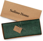 Solino Home Linen Table Runner 48 Inches - 100% Pure Linen Forest Green Table Runner 14 x 48 Inch Ideal for Dresser and Coffee Tables - Athena