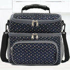 FlowFly Double Layer Cooler Insulated Lunch Bag Adult Lunch Box Large Tote Bag for Men, Women, With Adjustable Strap,Front Pocket and Dual Large Mesh Side Pockets