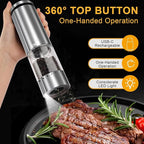 EIHO Electric Salt and Pepper Grinder Set USB Rechargeable, Upgraded External Adjustable Coarseness, Stainless Steel Automatic Salt and Pepper Shakers Mills with LED Light, House Warming Cooking Gifts