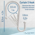 12 Decorative Metal Shower Curtain Hooks, S-Shaped Hooks with Anti-Fall System, Rust-Proof Shower Rings with Safety Buckle, Fits Rods Up to 1-Inch Diameter (S, White)