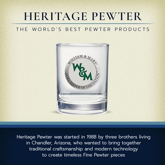Heritage Pewter WILLIAM & MARY Double Old Fashion | Double Rocks Glass 14 OZ for Liquor | Expertly Crafted Pewter Glass