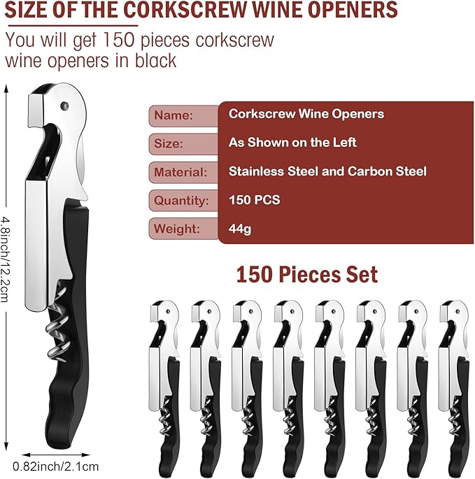 Honoson Wine Keys Opener Travel Wine bottle Opener Waiter Beer Bartender for Home Office Kitchen Restaurant Bar Applications (Black,150 Pcs)