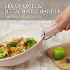 Ceramic Cookware Set Non Stick 8Pcs Pots and Pans Set Detachable Handle Induction Kitchen Cooking Set with Frying Pans Oven Dishwasher Safe, PFAS/PFOA Free, Pink