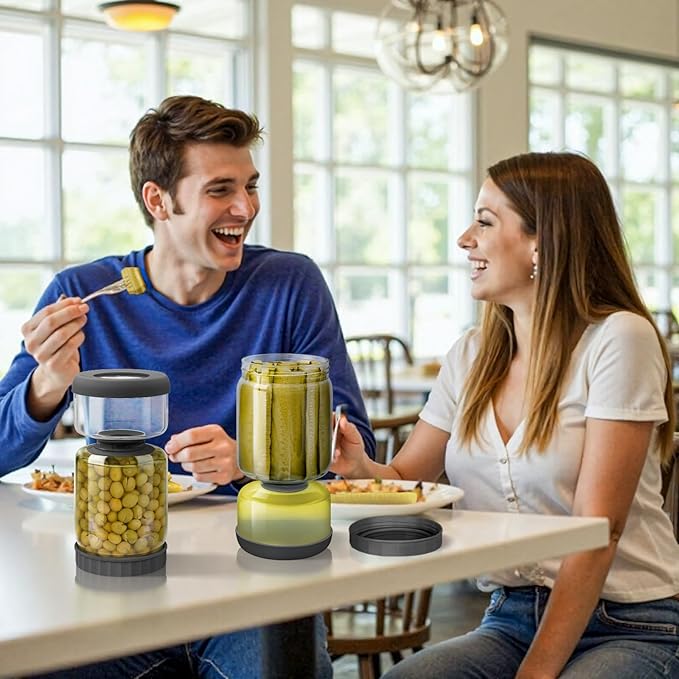 WhiteRhino Glass Pickle Jar with Strainer Flip,46oz longer Pickle Container,Hourglass Pickle Juice Separator Jar for Olives,Gherkins,Long cucumber or Sliced,Leakproof Dishwasher Safe