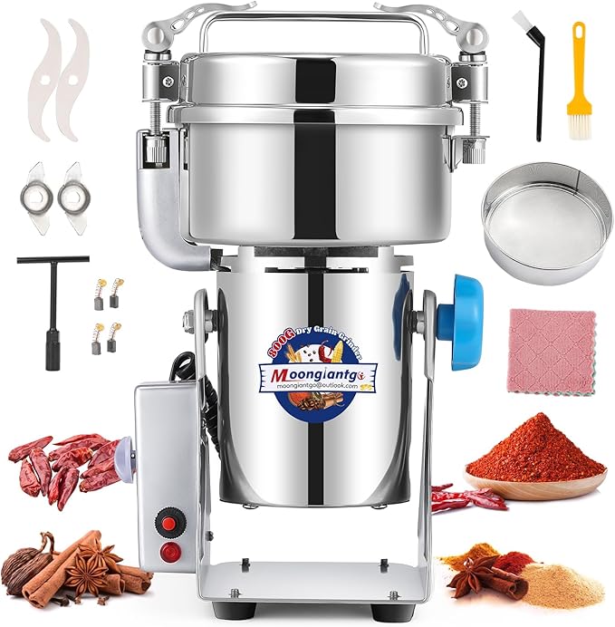 Moongiantgo Grain Mill Grinder Electric 800g High Speed Stainless Steel Grinder Pulverizer Commercial Motor with Overload Protector Grinding Machine for Dry Spice Cereals Coffee Corn Rice Pepper