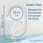 12 Metal Shower Curtain Hooks, Rust-Proof Decorative C-Shaped Curtain Hooks for Bathroom, White Shower Curtain Rings, Fits Rods Up to 1 Inch (C, White)