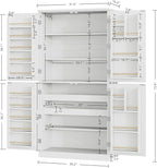 IRONCK Kitchen Pantry Storage Cabinet 72.8" H, 4 Barn Doors with Storage Rack, 4 Adjustable Shelves, Freestanding Cupboard for Dining Room Living Room, Laundry, White