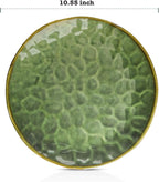 vicrays Ceramic Dinner Plates Set, 10.5 Inch, Set of 6, Round, Microwave, Oven, Dishwasher Safe, Scratch Resistant, Porcelain Fluted Suitable for Steak, Pasta, Pizza, Home, Restaurant, Green