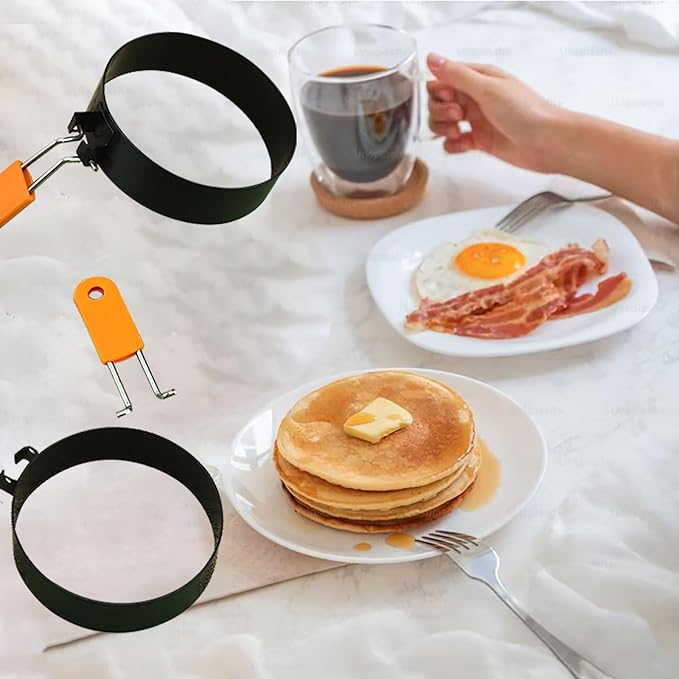 Round Egg Rings for Frying Eggs, 2 Pack 3.5 Inches Egg Ring with Silicone Handle Egg Mold for Breakfast Sandwiches Egg Mcmuffins Non-stick Fried Cooker Ring Shaper for Griddle Frying Pan