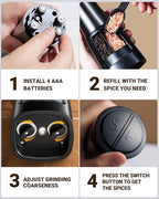 Sangcon Electric Salt and Pepper Grinder Set Shaker 2 IN 1 - Automatic Salt and Pepper Grinder Mill, Battery Powered One-Handed Operation Refillable with Light Dual Ceramic Grinder