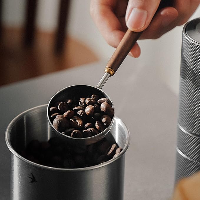 Coffee Spoon - Vintage Walnut Wood Handle, Stainless Steel Coffee Scoop ，Stainless Steel Tea Scoopand Seasoning Spoons (1, Silver, 5g Capacity)