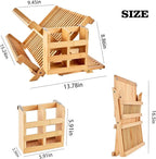 Bamboo Dish Drying Rack for Kitchen - Collapsible 3-Tier Wooden Folding Drainer with Utensil Holder and Dish Strainer Board for Countertop, Sink, and Racks Dryer (Natural)