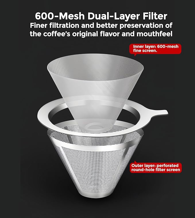 AGOGO Pour Over Coffee Maker Glass - 6/8/10 Cup Barista Kit with 304 Stainless Filter for Home, Office, Camping, Cafes - Easy Clean Coffee Dripper Set (Rag&Brush Included) (10 Cup/34 oz-Slim Shape)