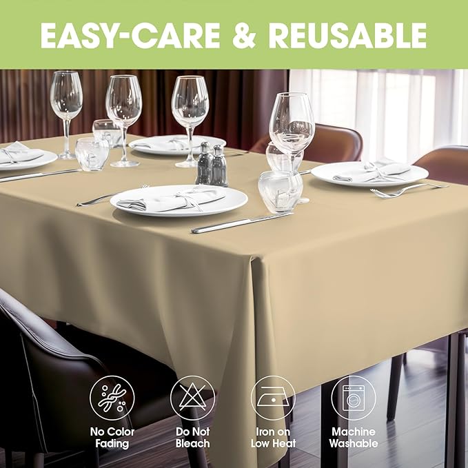 Pureegg Rectangle Table Cloth 60" x 84" – Durable Polyester Tablecloth Offers Reusable & Washable Protection, Ideal for Outdoor Party, Picnic, Wedding, Banquet and Birthday, Beige