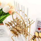 White Gold 24Pcs Flatware Set With Stand, Lightweight Dinnerware Set Stainless Steel Cutlery With White handles For Home Kitchen Wedding Party And Daily Use,Service For 6, Mirror Polish