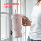VINUR 40 oz Tumbler with Handle and Straw Lid-Stainless Steel Vacuum Insulated Travel Coffee Mug | Leak-Proof| Cup Holder Friendly| Gifts for Women, Pink