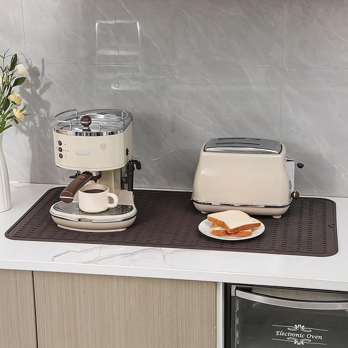 Silicone Dish Drying Mat for Multiple Usage,Easy clean,Eco-friendly,Heat-resistant Silicone Mat for Kitchen Counter or Sink,Refrigerator or Drawer Liner Coffee 5XL 36inches x 18inches