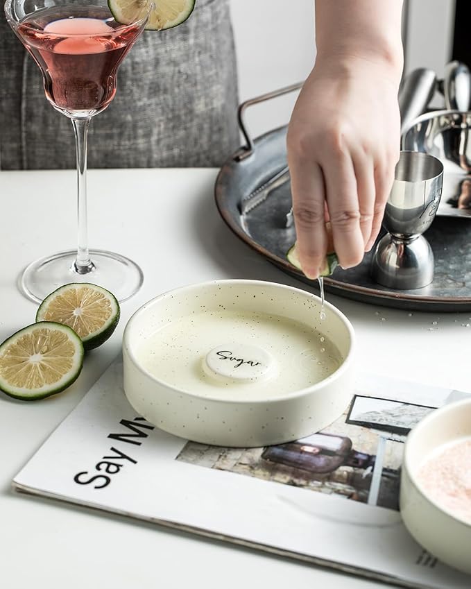 Margarita Salt Rimmer, Bartender Accessories Set of 2 for Margarita and Cocktail Ceramic Sugar Salt Rimmer Plate for Home Bar Bloody Mary, Yellow