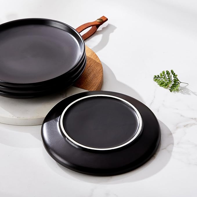 Matte Ceramic Appetizer Plates 6 Inch,Small Mini Dessert Plates Set of 4,Microwave and Oven Safe Snack,Bread,Butter Dessert,Pie,Cake Plates Cat Dishes(6 inch,Black)
