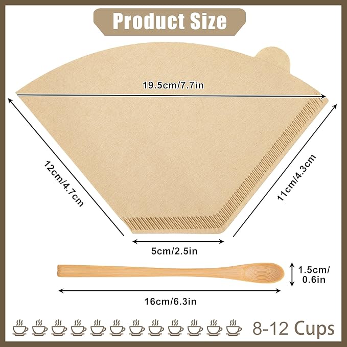 250 Count Coffee Filter #4, #4 Coffee Filters Disposable, Unbleached Natural #4 Cone Filters Paper Compatible with Drip and Pour Over Coffee Maker(8-12 Cup)
