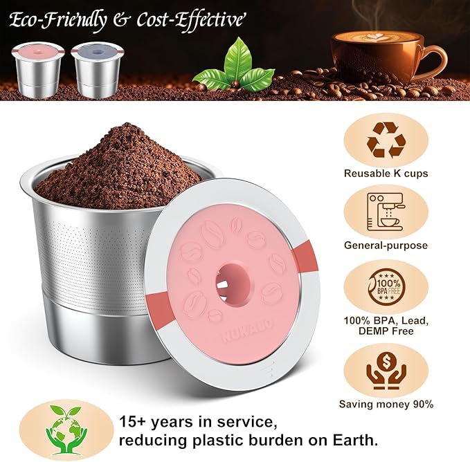 Kcup refillable coffee pod : Reusable Stainless Steel K Cups for Keurig Metal K Cup - Pink & Gray Reusable Coffee Filter for Keurig 1.0 & 2.0 Coffee Maker - Eco-Friendly, Stratum Flow Tech