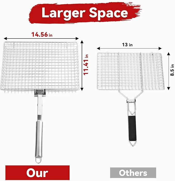 Grill Basket Extra Large,Grill Accessories for Outdoor Grill,Grilling Gifts for Men,Fish Grill Basket, Shrimp Vegetable, Veggie, Barbecue BBQ Rack, Camping Cooking, Unique Detachable Handle