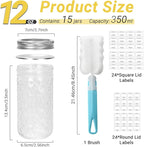 12 oz Glass Mason Jars, 15 Pack Regular Mouth Glass Canning Jars with Silver Aluminum Lids and Bands, Airtight Jam Jars for Food Storage, Pickling, Fermenting, Honey, Jelly, DIY Candles Decor