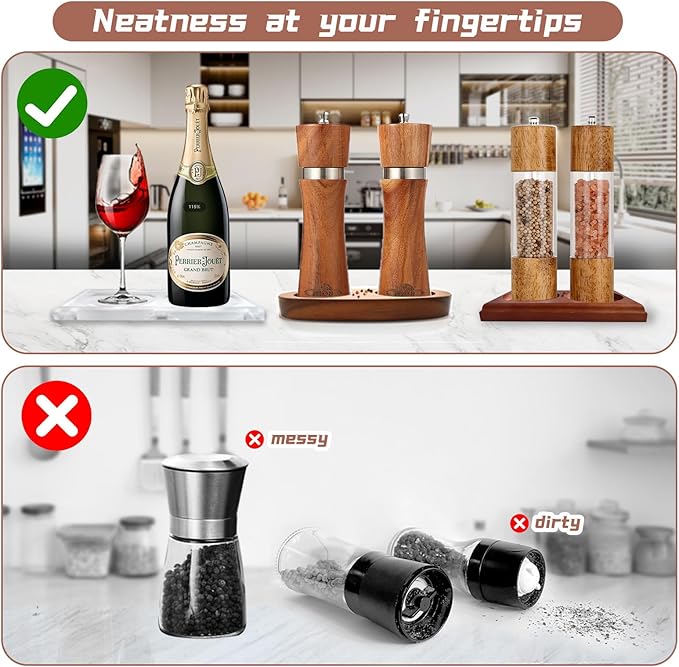 Hion Salt and Pepper Mill Tray,Oak Wood Tray, Salt & Pepper Grinder Accessories（Inner Dia 2.76 inch / 7cm）fit many Mills & Shakers