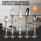 SSGP Silverware Set for 8, 40 Piece Heavy Duty Stainless Steel Serving Flatware Utensils Set, Mirror Finish, Elegant & Durable, Modern Design Dishwasher Safe Cutlery Set for Home Wedding Housewarming
