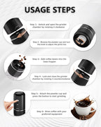 Portable Electric Coffee Grinder，Automatic Coffee Grinder with USB Type-C wireless charging design，Adjustable Coarse to Fine for coffee beans, grains, cleaning brush + cable Includes (black)