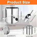 Flour Sifter,5 Cup Stainless Steel Flour Sifters,4 in 1 Baking Sifter Set with Powder Sugar Shaker Duster,Strainers Fine Mesh and Metal Scoop for Baking Cake,Pastries,Pies,Cupcakes,Desserts